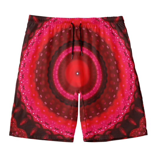 Red Kaleidoscope Print Men's Swim Trunks