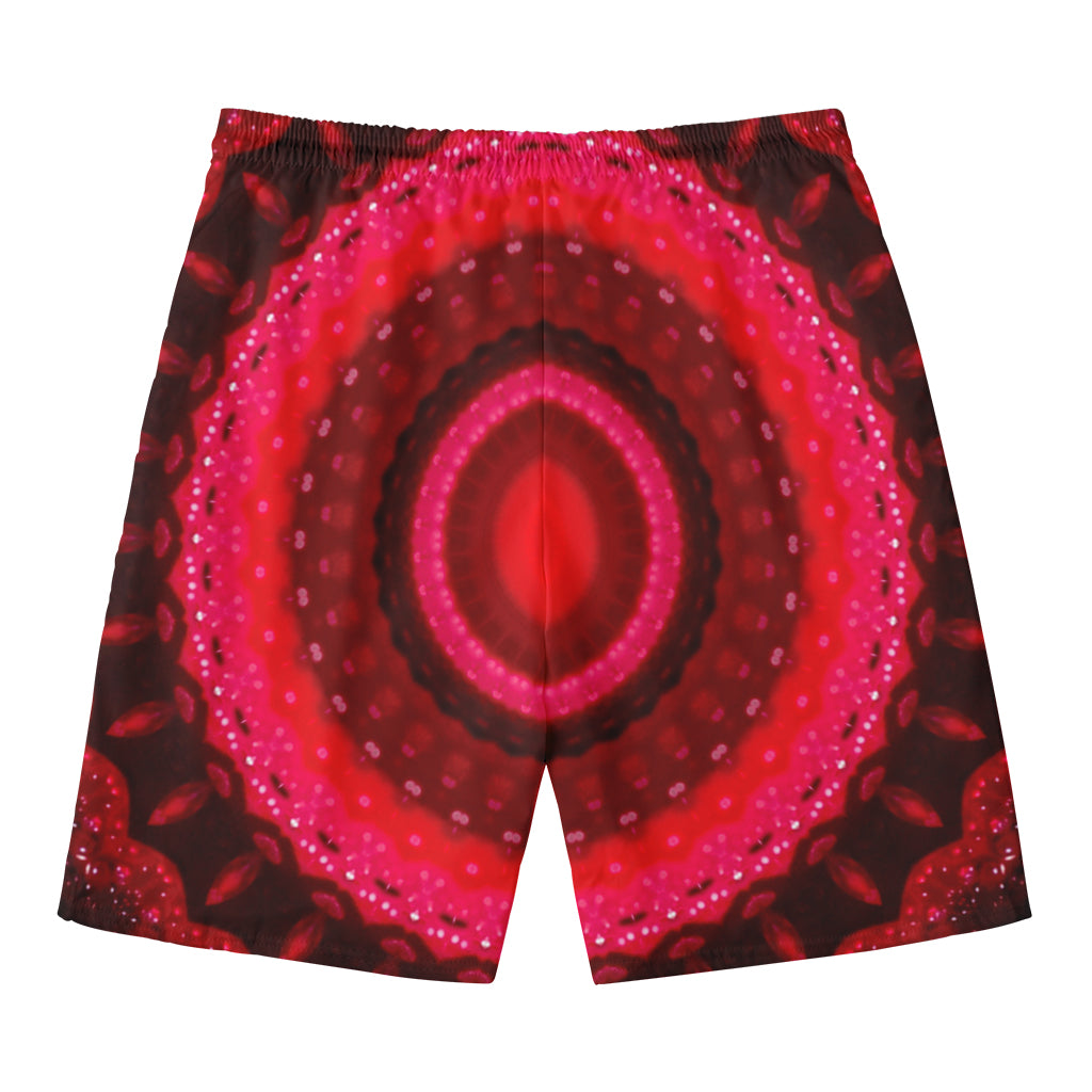Red Kaleidoscope Print Men's Swim Trunks