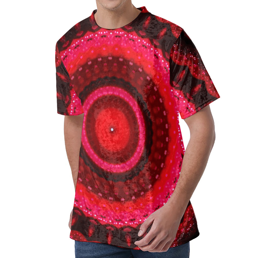 Red Kaleidoscope Print Men's Velvet T-Shirt