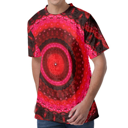 Red Kaleidoscope Print Men's Velvet T-Shirt
