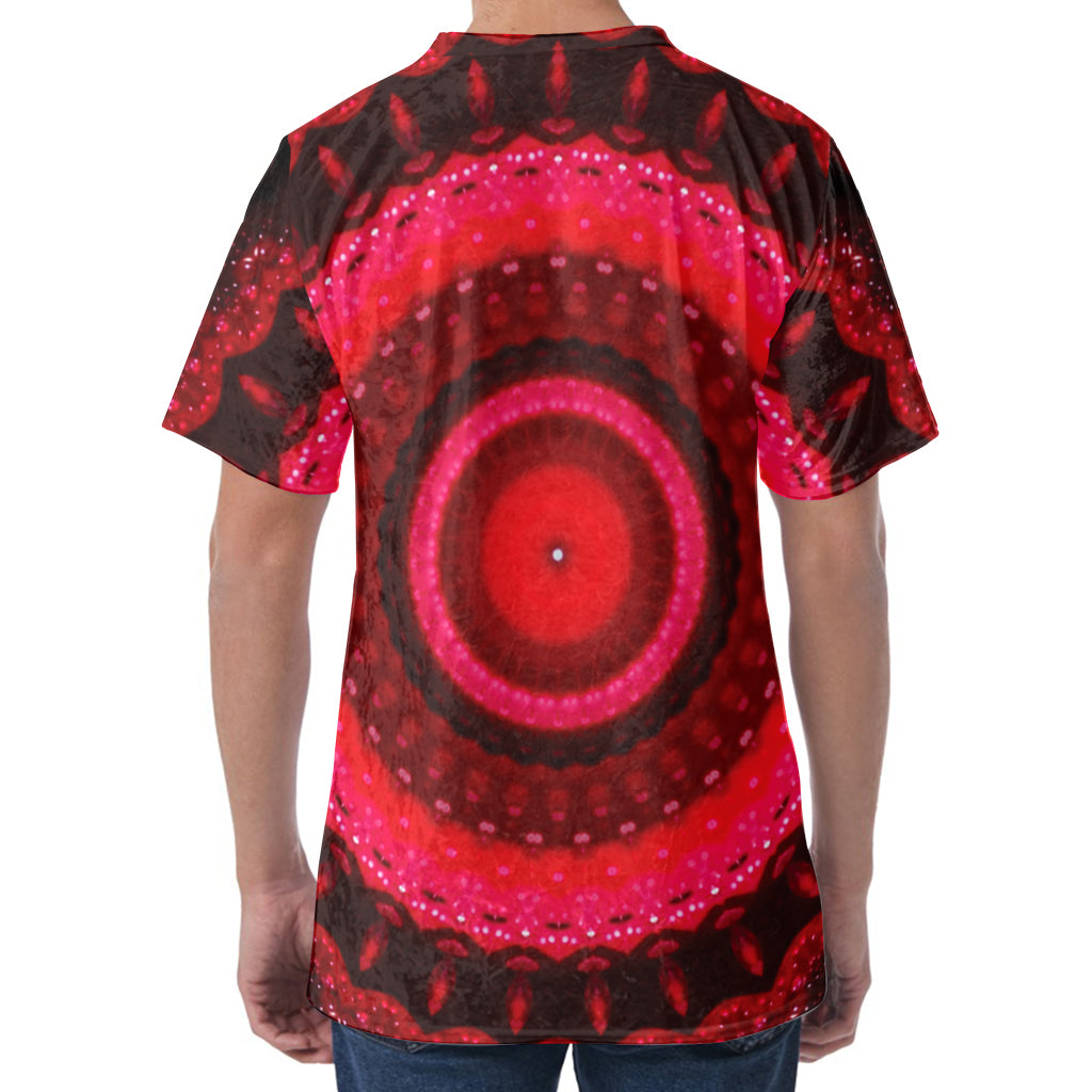 Red Kaleidoscope Print Men's Velvet T-Shirt