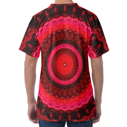 Red Kaleidoscope Print Men's Velvet T-Shirt