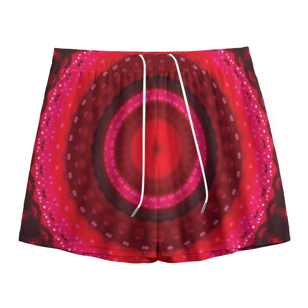 Red Kaleidoscope Print Mesh Shorts