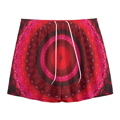 Red Kaleidoscope Print Mesh Shorts