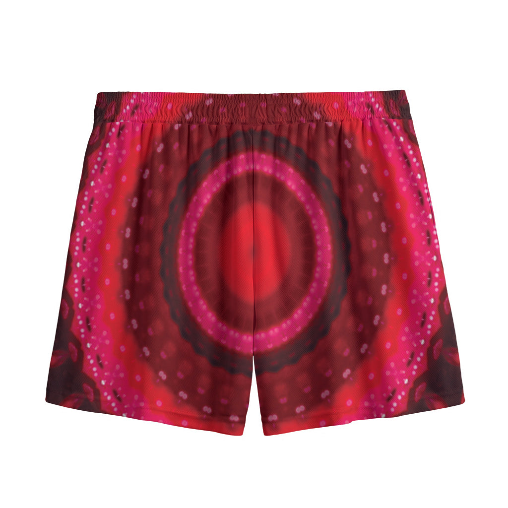 Red Kaleidoscope Print Mesh Shorts