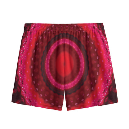 Red Kaleidoscope Print Mesh Shorts