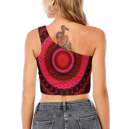 Red Kaleidoscope Print One Shoulder Crop Top