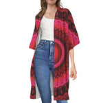 Red Kaleidoscope Print Open Front Beach Cover Up