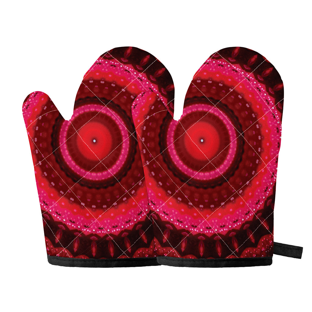 Red Kaleidoscope Print Oven Mitts