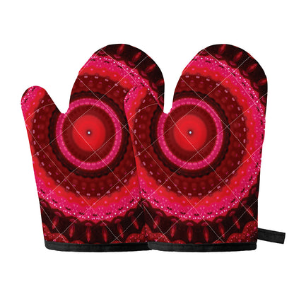Red Kaleidoscope Print Oven Mitts