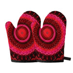 Red Kaleidoscope Print Oven Mitts