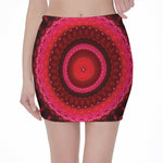 Red Kaleidoscope Print Pencil Mini Skirt