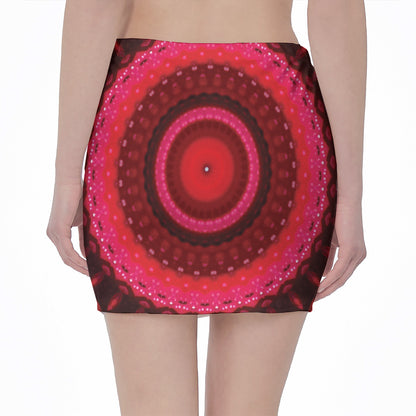 Red Kaleidoscope Print Pencil Mini Skirt