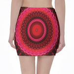 Red Kaleidoscope Print Pencil Mini Skirt