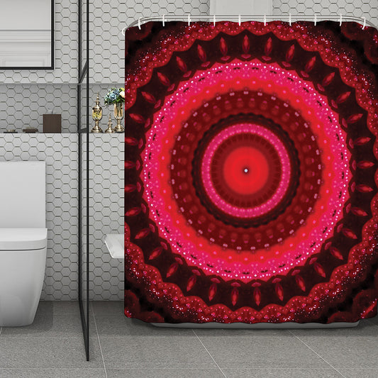 Red Kaleidoscope Print Polyester Shower Curtain