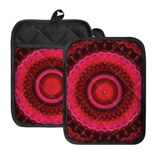 Red Kaleidoscope Print Pot Holders With Pocket