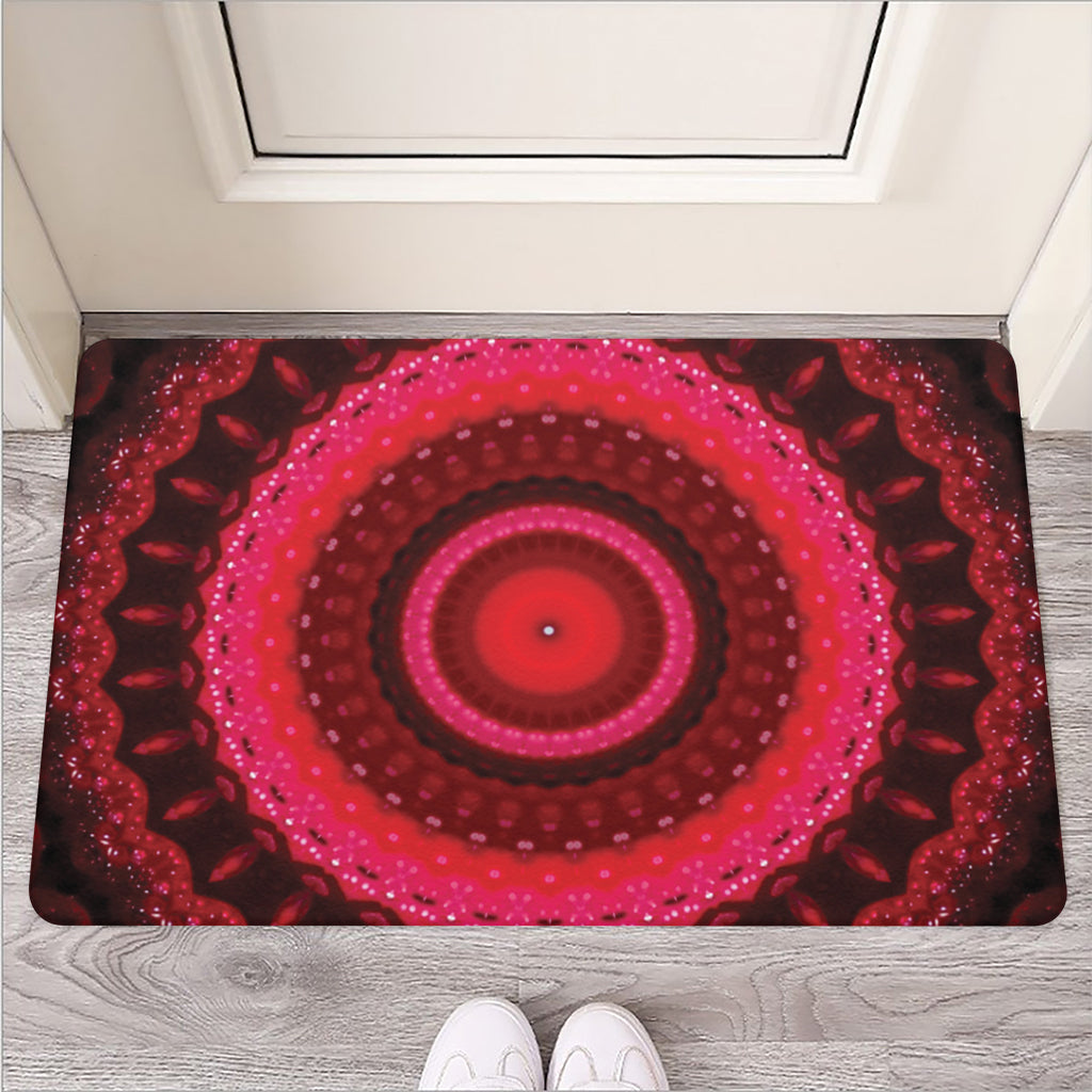 Red Kaleidoscope Print Rubber Doormat