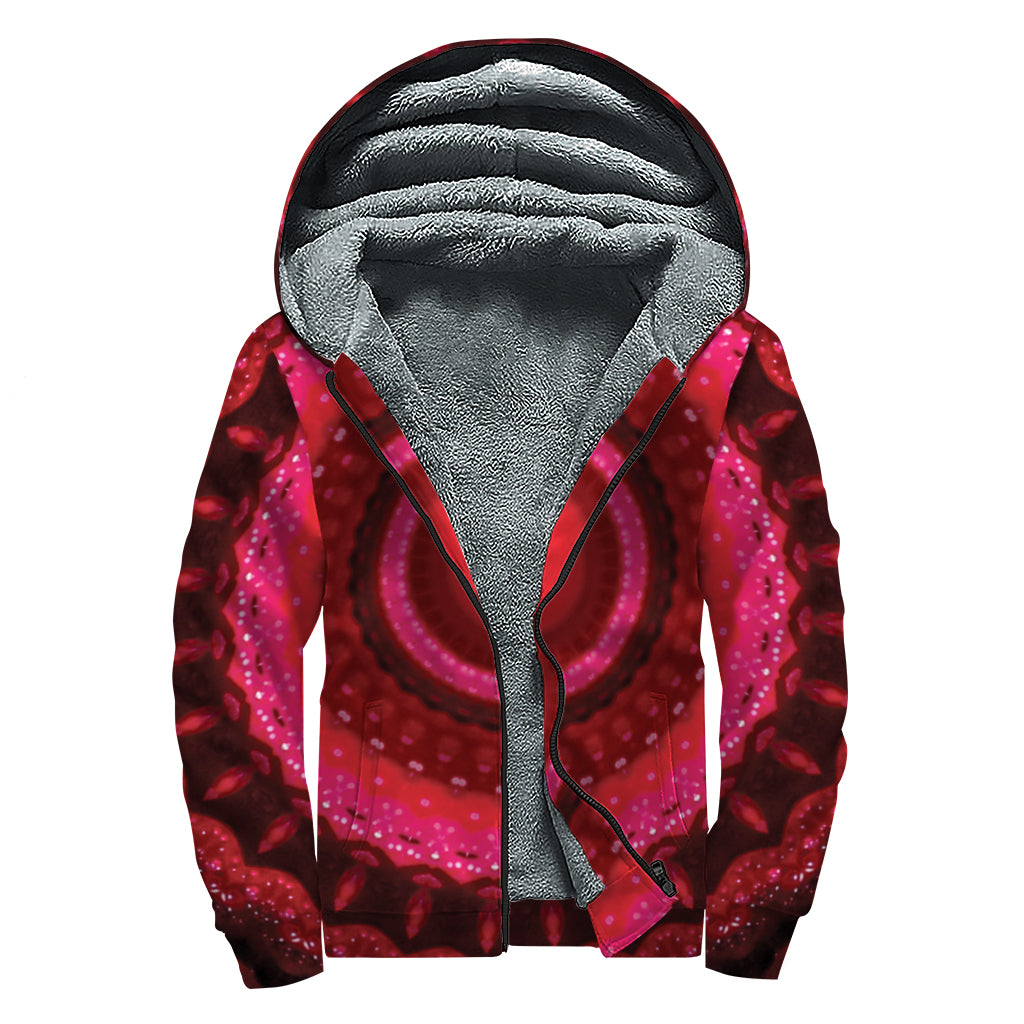 Red Kaleidoscope Print Sherpa Lined Zip Up Hoodie