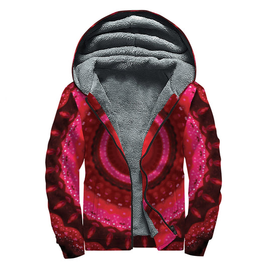 Red Kaleidoscope Print Sherpa Lined Zip Up Hoodie