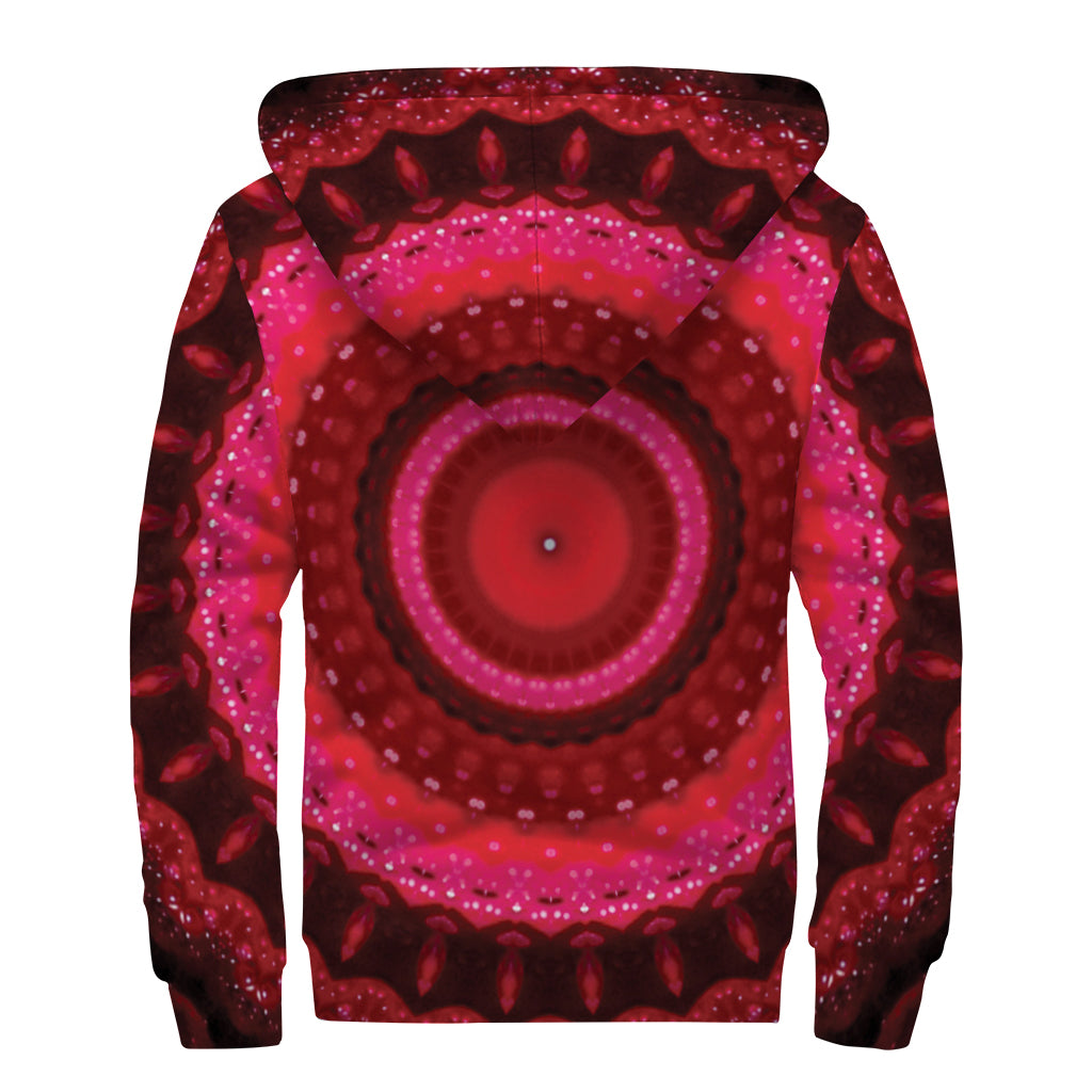 Red Kaleidoscope Print Sherpa Lined Zip Up Hoodie