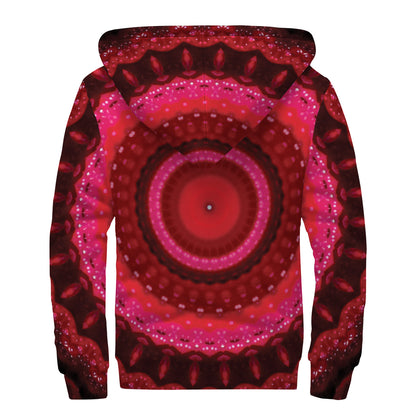 Red Kaleidoscope Print Sherpa Lined Zip Up Hoodie