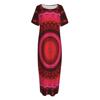 Red Kaleidoscope Print Short Sleeve Long Nightdress