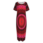 Red Kaleidoscope Print Short Sleeve Long Nightdress