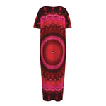 Red Kaleidoscope Print Short Sleeve Long Nightdress