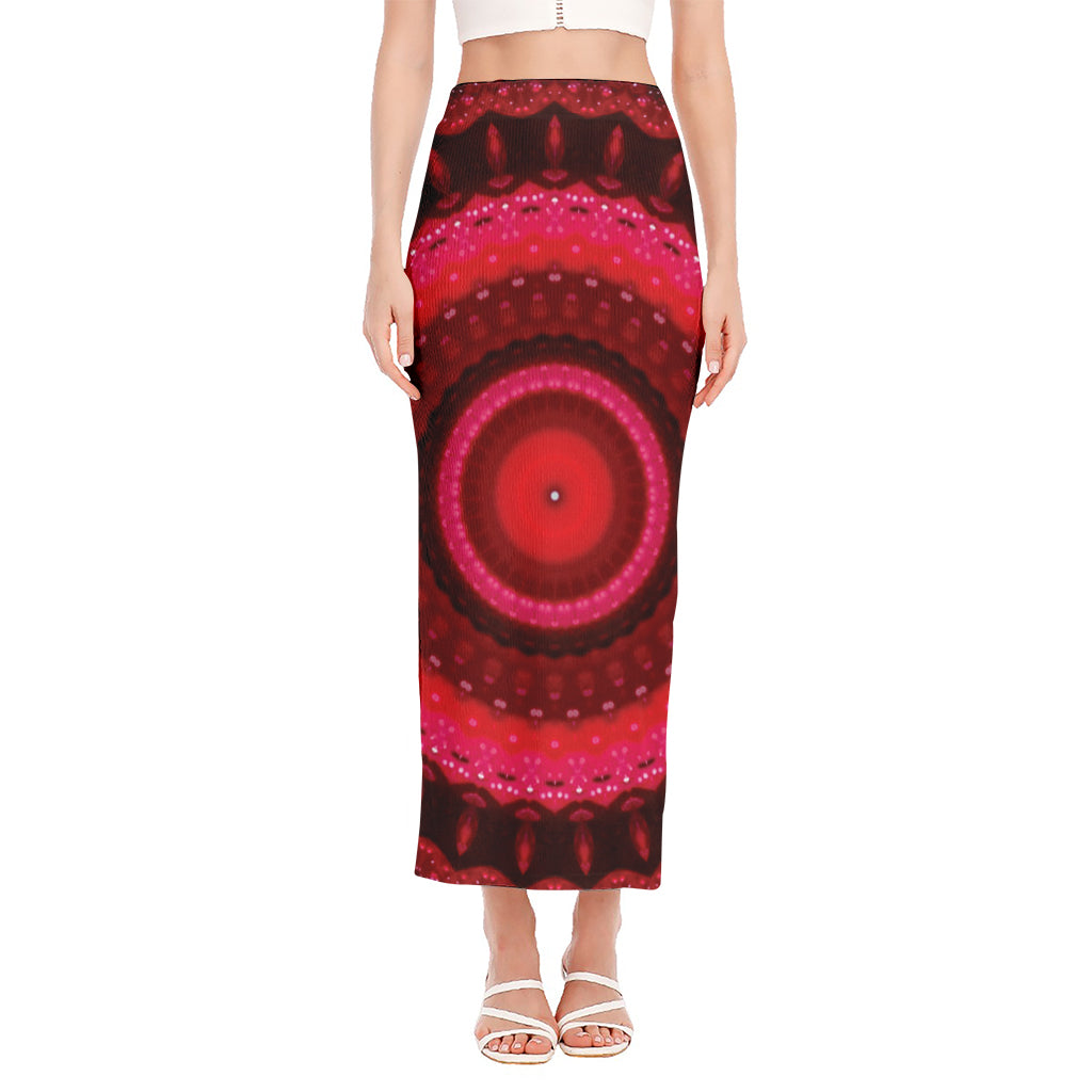Red Kaleidoscope Print Side Slit Maxi Skirt