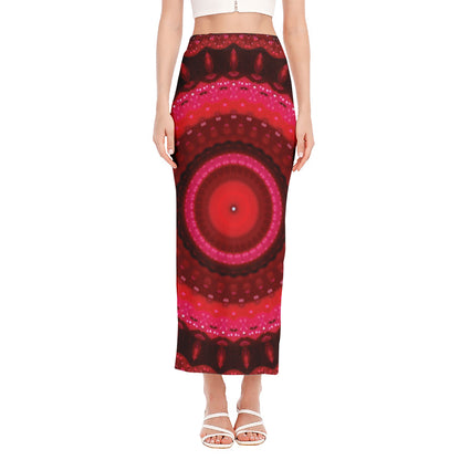 Red Kaleidoscope Print Side Slit Maxi Skirt