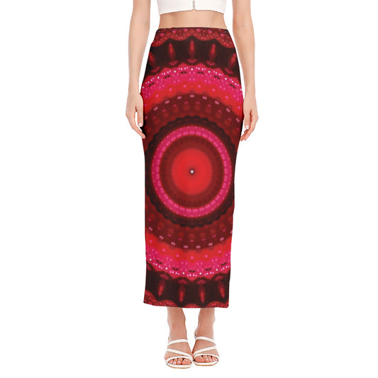 Red Kaleidoscope Print Side Slit Maxi Skirt