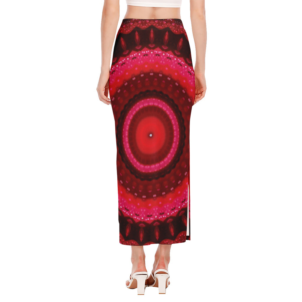 Red Kaleidoscope Print Side Slit Maxi Skirt