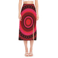 Red Kaleidoscope Print Side Slit Midi Skirt