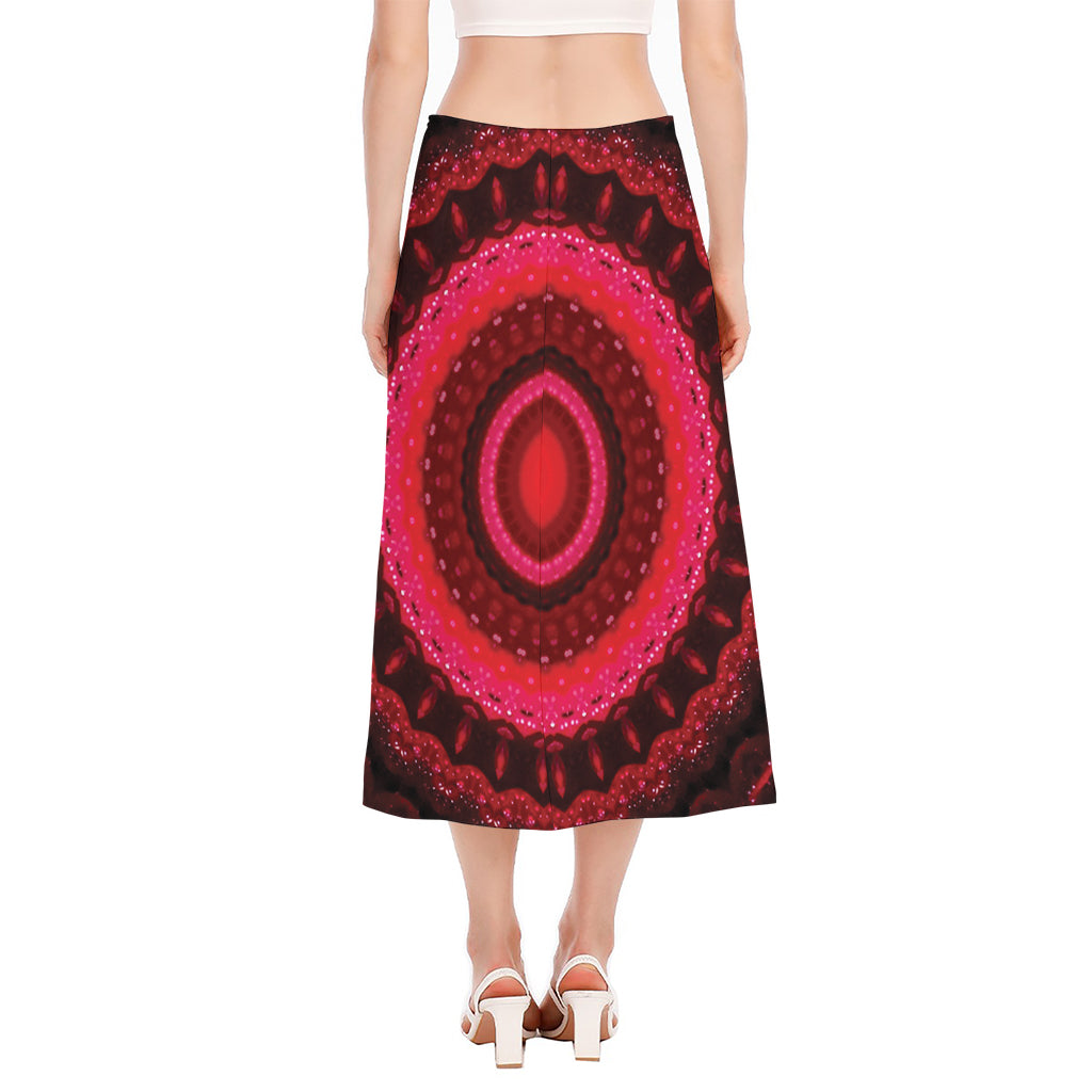 Red Kaleidoscope Print Side Slit Midi Skirt