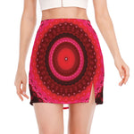 Red Kaleidoscope Print Side Slit Mini Skirt