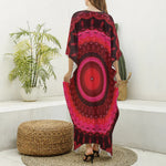 Red Kaleidoscope Print Silk V-Neck Kaftan Dress