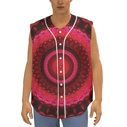 Red Kaleidoscope Print Sleeveless Baseball Jersey