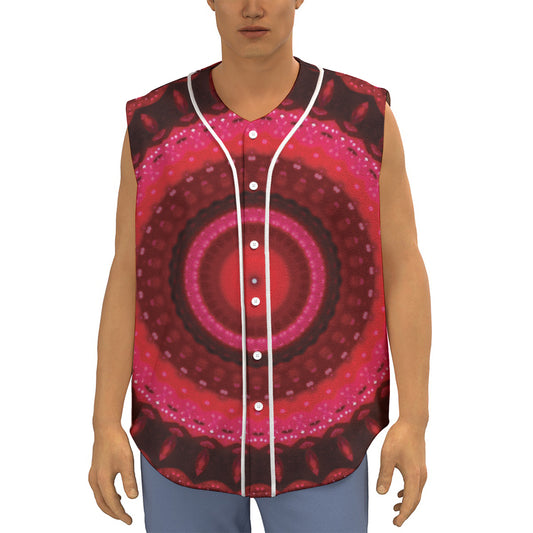Red Kaleidoscope Print Sleeveless Baseball Jersey