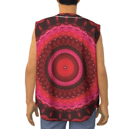Red Kaleidoscope Print Sleeveless Baseball Jersey