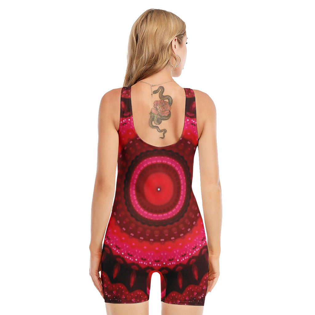 Red Kaleidoscope Print Sleeveless One Piece Swimsuit