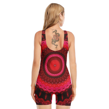 Red Kaleidoscope Print Sleeveless One Piece Swimsuit