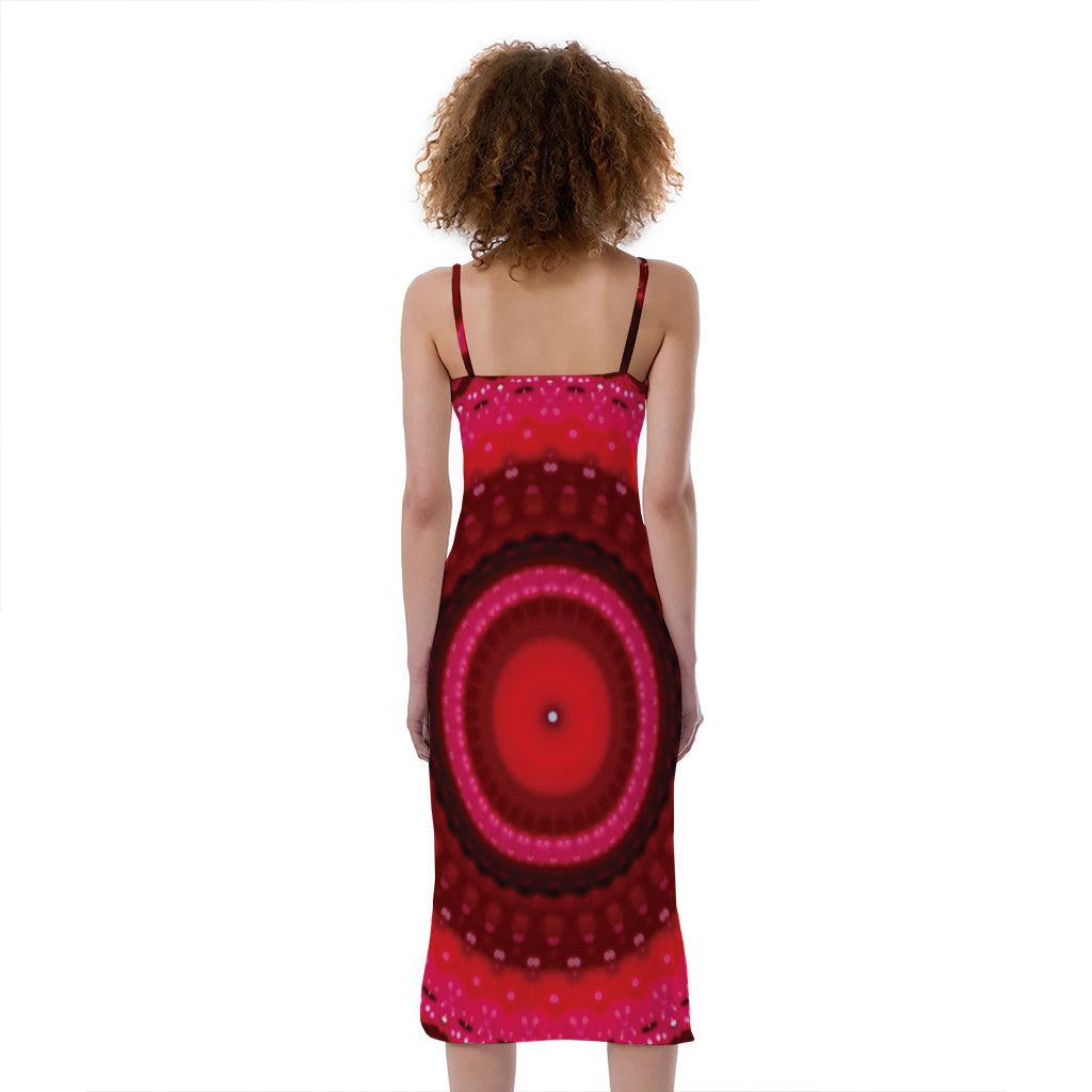 Red Kaleidoscope Print Slim Fit Midi Cami Dress