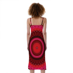 Red Kaleidoscope Print Slim Fit Midi Cami Dress