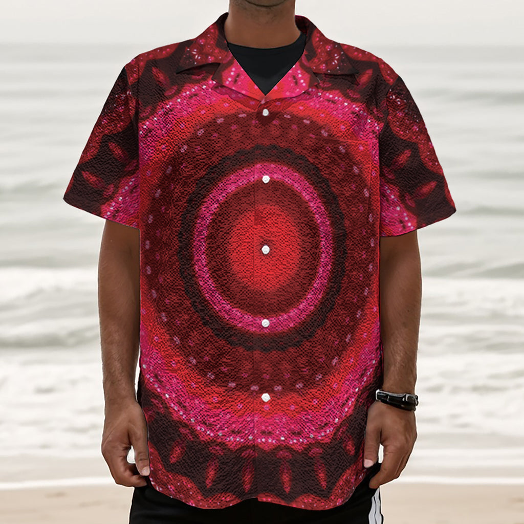 Red Kaleidoscope Print Textured Short Sleeve Shirt