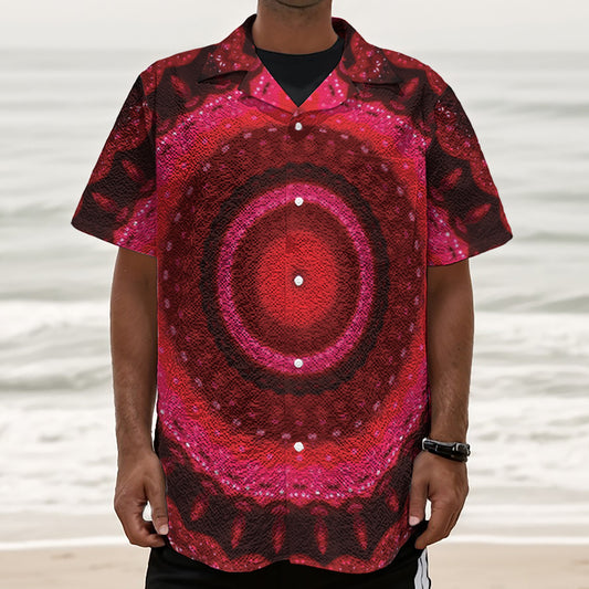 Red Kaleidoscope Print Textured Short Sleeve Shirt