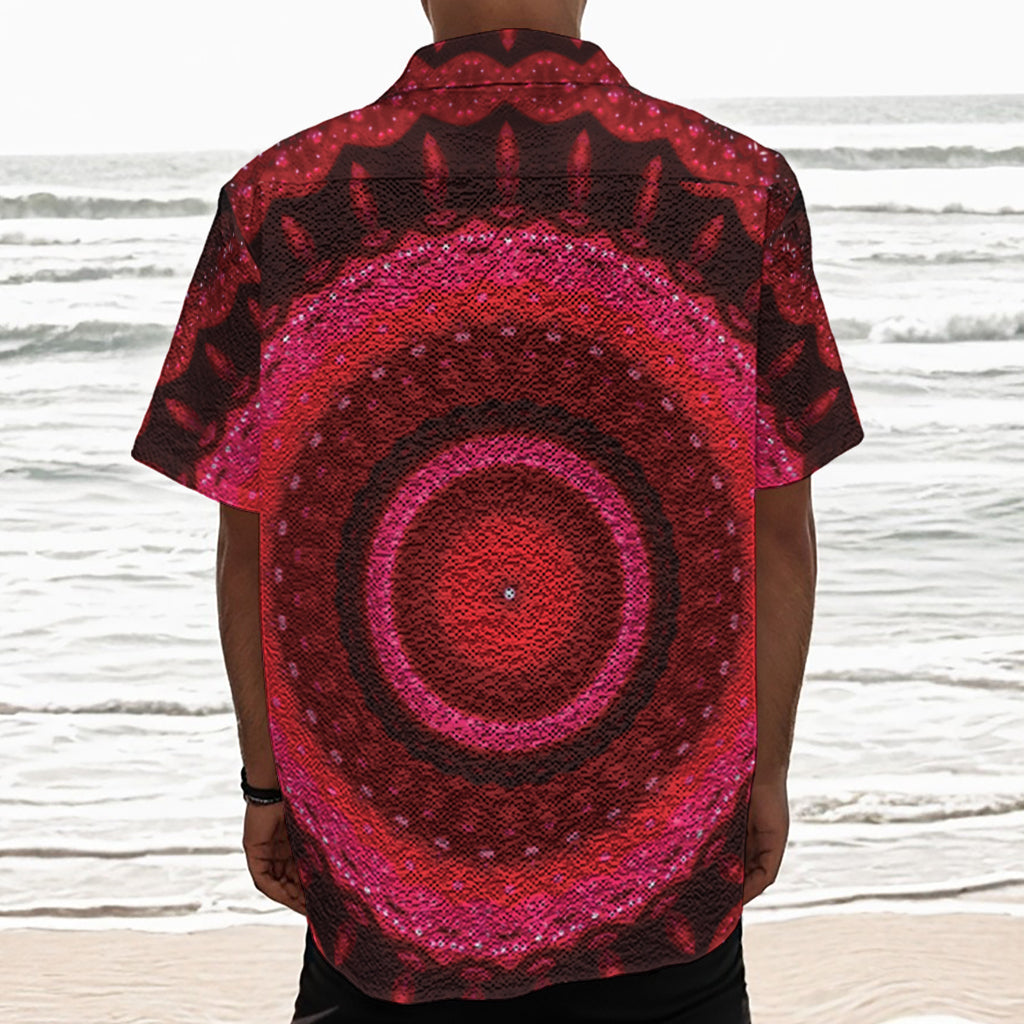 Red Kaleidoscope Print Textured Short Sleeve Shirt
