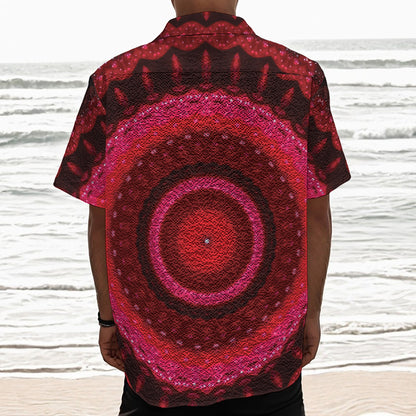 Red Kaleidoscope Print Textured Short Sleeve Shirt