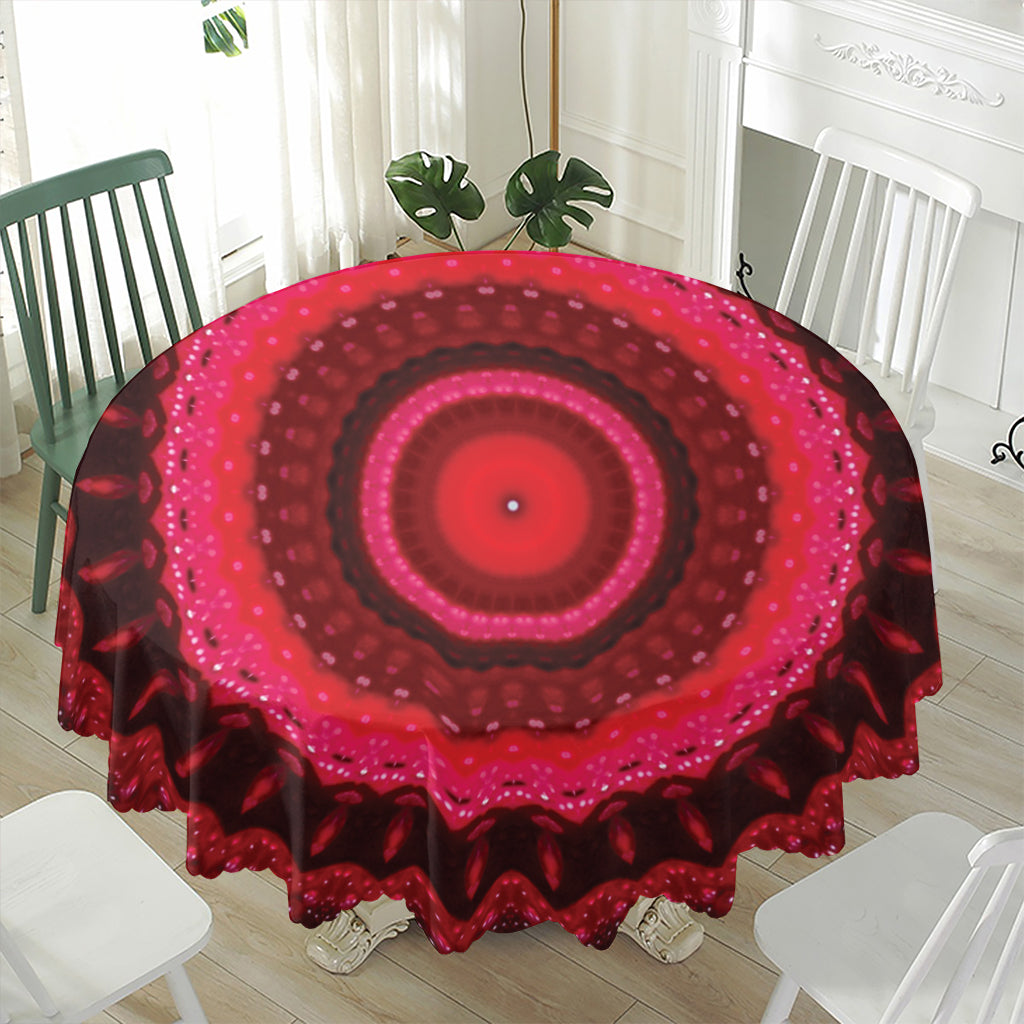 Red Kaleidoscope Print Waterproof Round Tablecloth