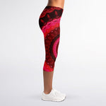 Red Kaleidoscope Print Women's Capri Leggings