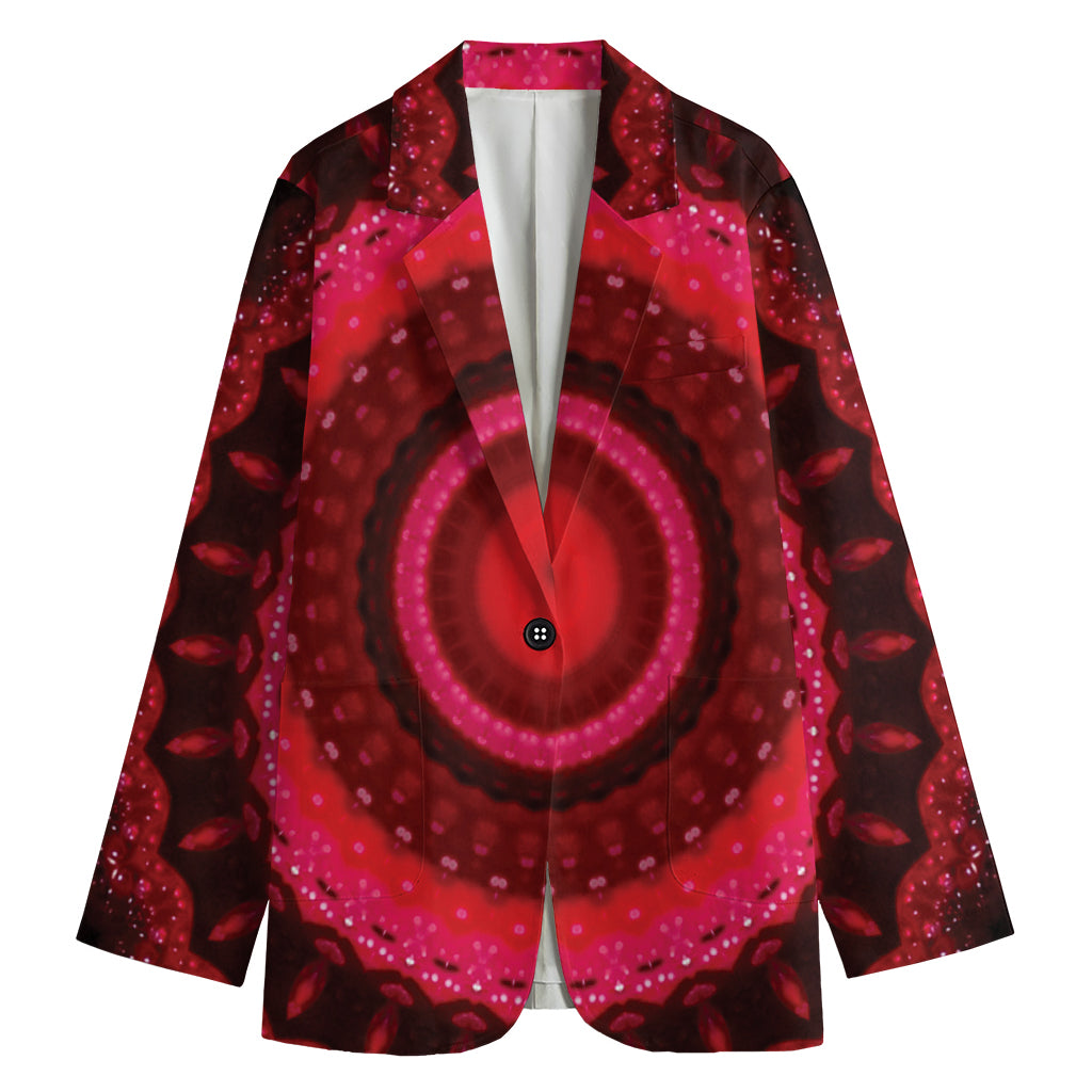 Red Kaleidoscope Print Women's Cotton Blazer